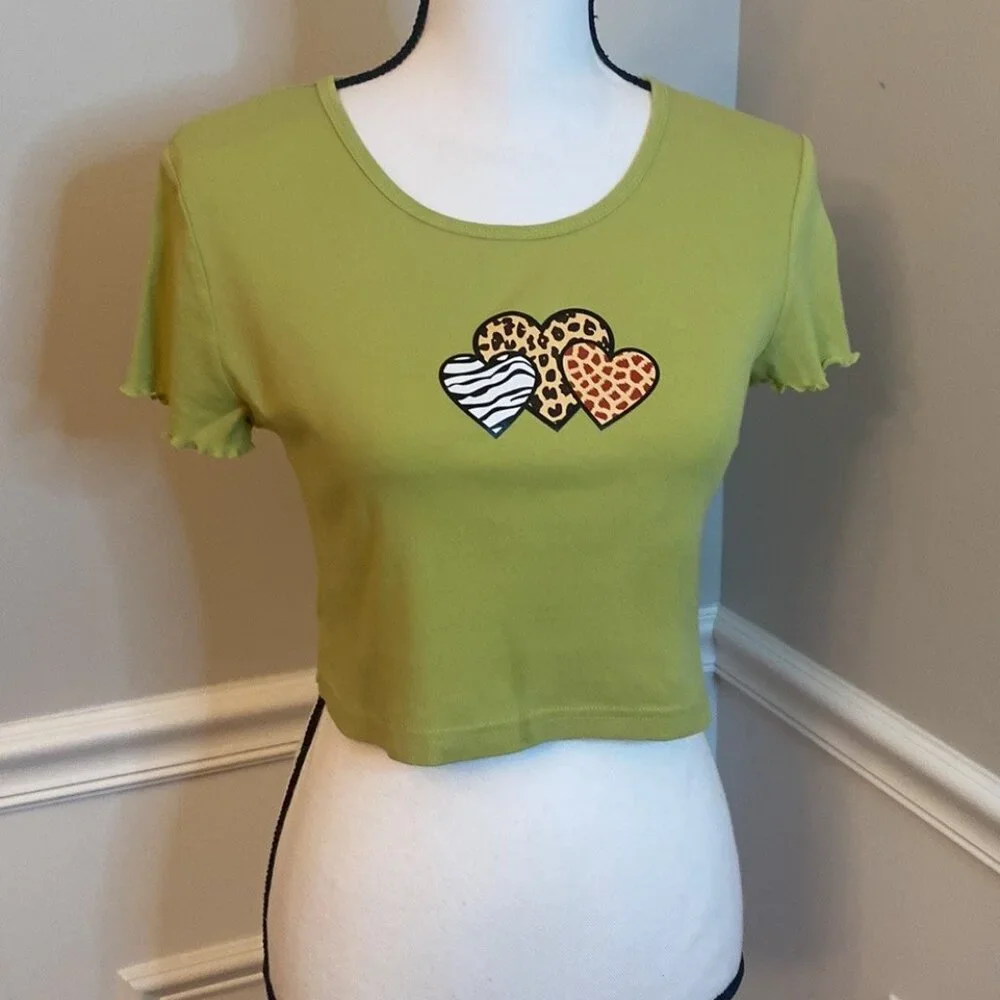 Green Babydoll Crop Top size Medium tee